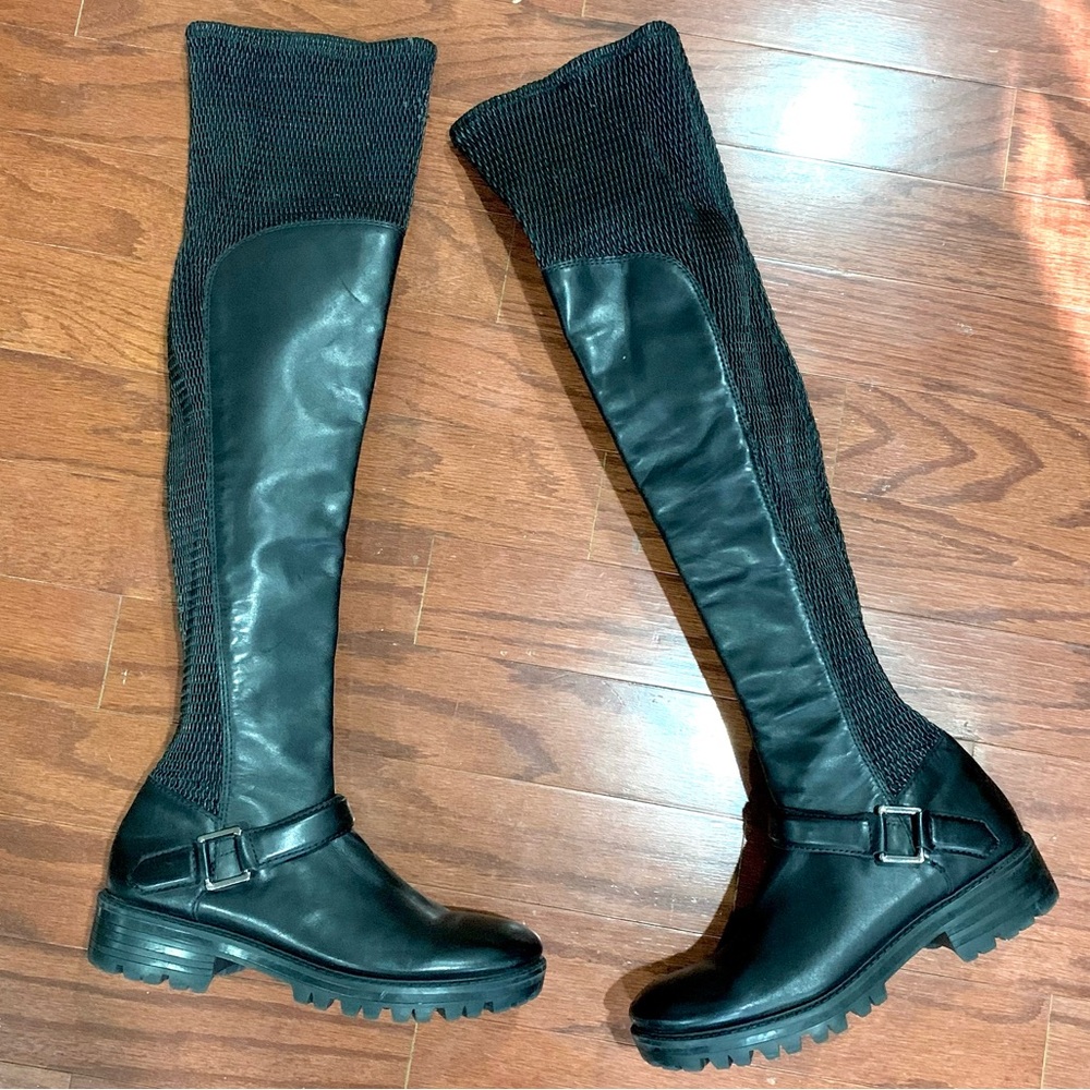 Kendall+Kylie Emette Black Leather Over-the-Knee Boots 10 Edgy Sporty Minimalist